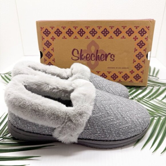 Skechers Cozy Lite Sparkle Knit Slippers Sweet Walk Grey Slip On Shoes Sz 8.5 M - Picture 11 of 12